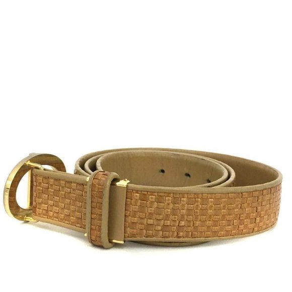 Dior Camel Intrecciato Leather Belt w Oval Two-Tone Buckle - Picture 9 of 9